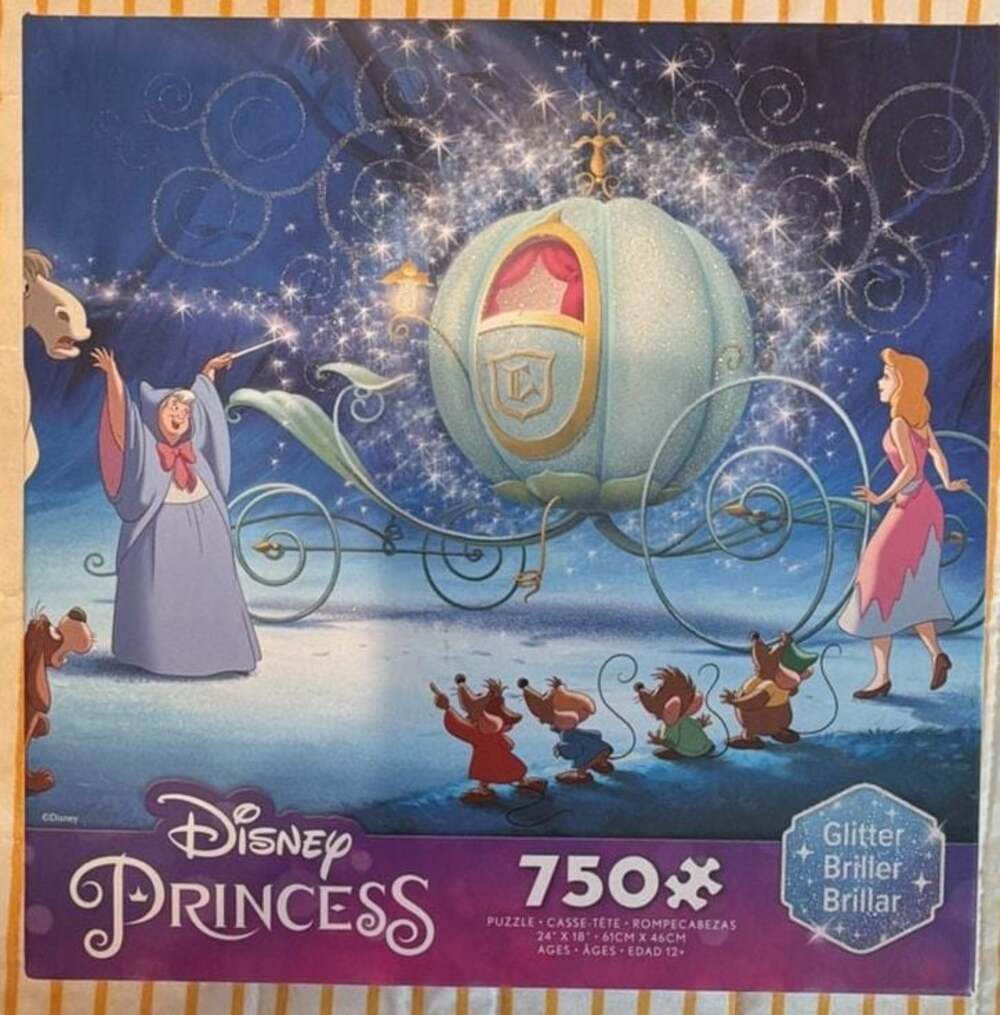 Ceaco Disney Princess Cinderella 750 Piece Glitter Jigsaw Puzzle, box opened but